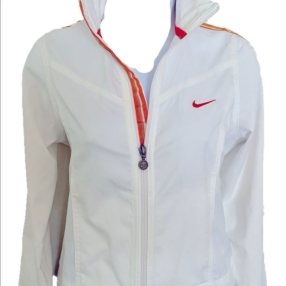 Nike Tennis Zip Jacket - XS white /orange striped , polyester , - Picture 2 of 6